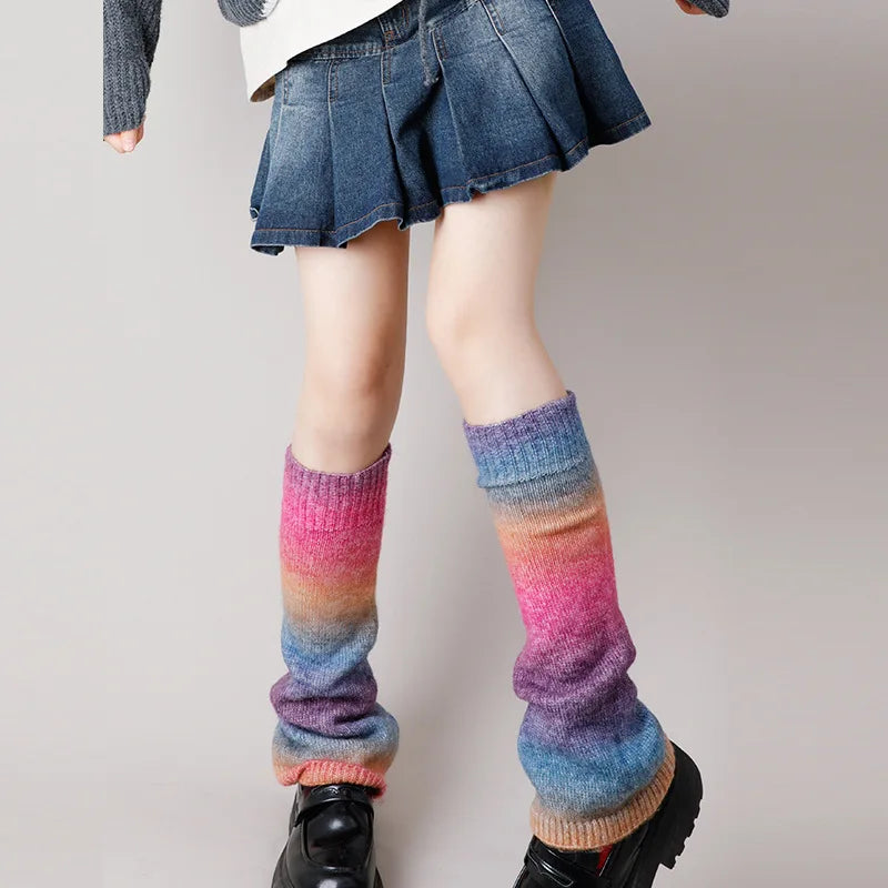 Gradient Japanese Boot Cuffs Knitted Wool Over Knee Leg Warmers