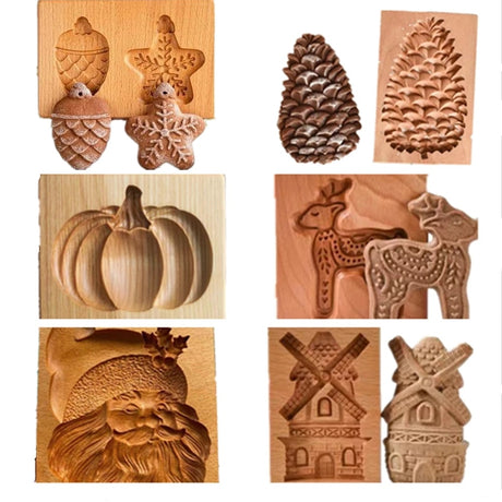 Easter Christmas Wooden Cookie Mould Gingerbread Embossing Stamp Baking Tools