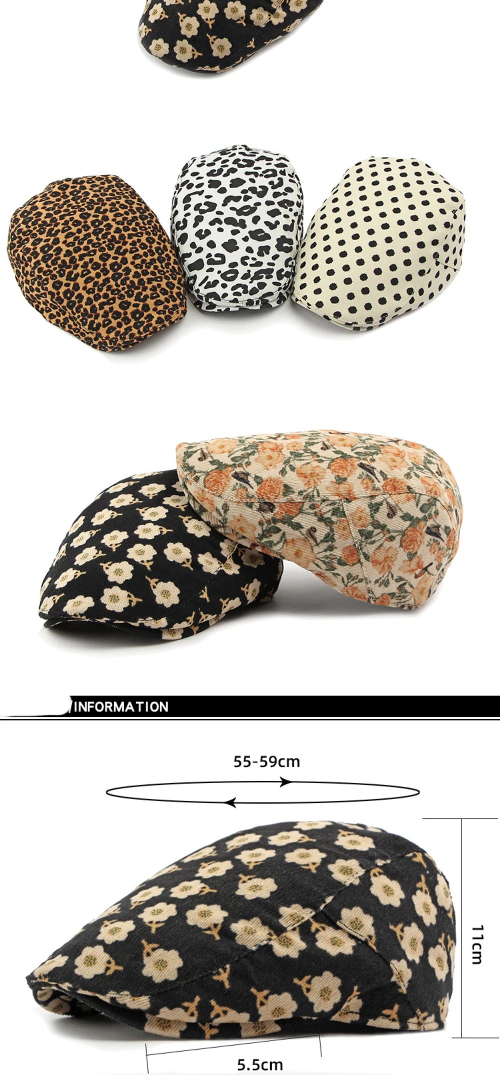 Winter Florals Cabbie Beret Caps