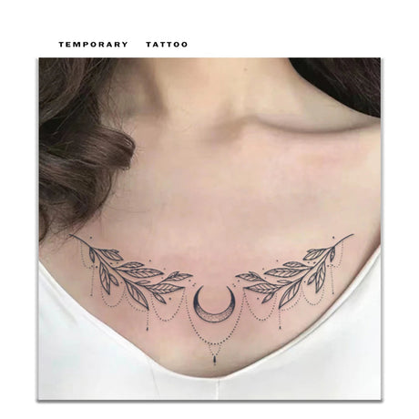 Crescent Branch and Leaf Temporary Tattoo
