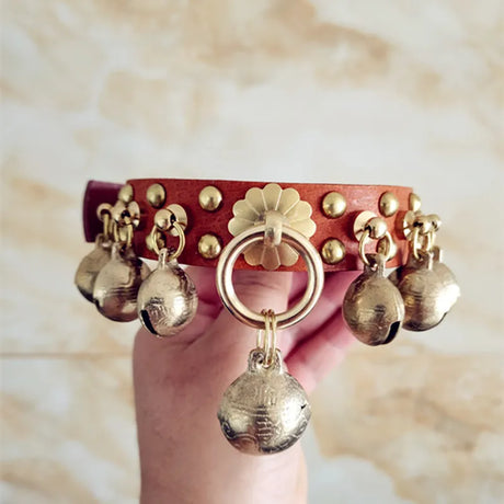 Barone Bettino's Handmade Dog Collar Brass Bells Genuine Leather