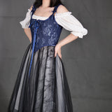 Blue Rose French Renaissance Corset Tops Lace-up Overbust Corset