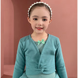 Plush Girls Ballet Wrap Tops Long Sleeve Dance Warm Up Sweater
