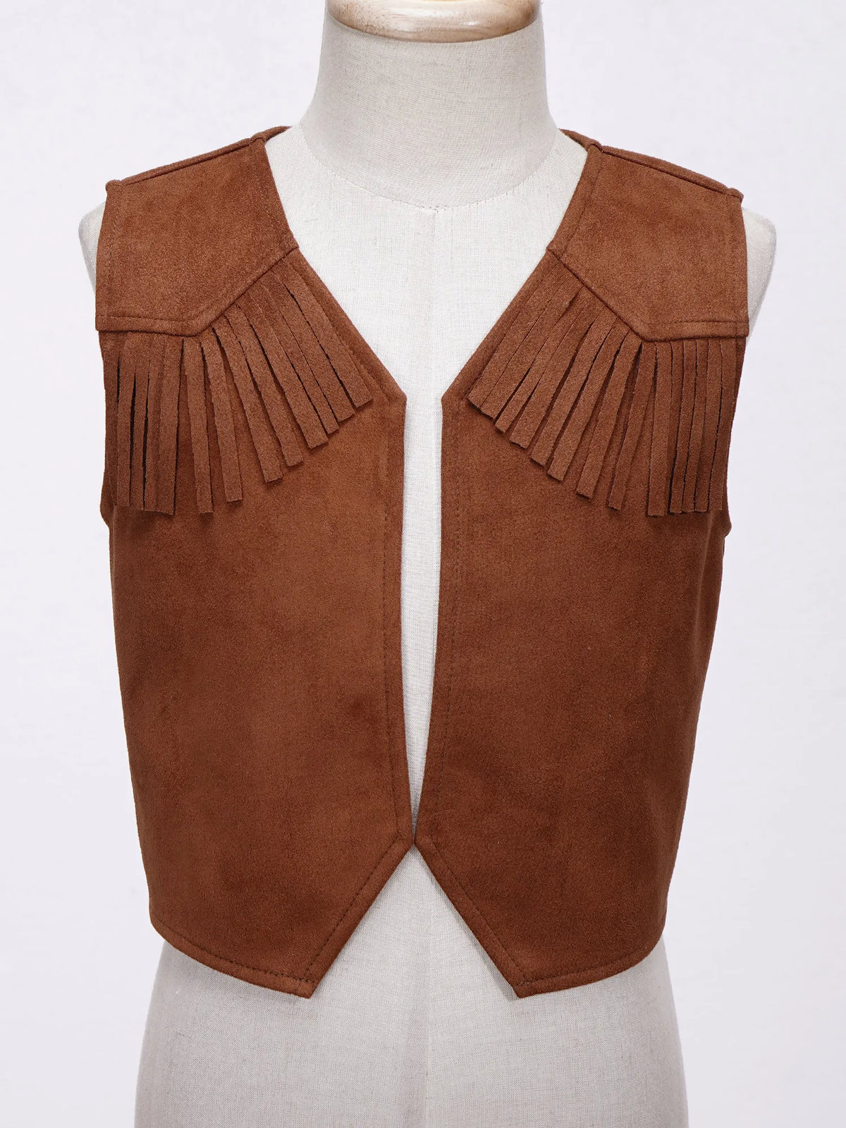 Kids Brown Suede Leather Fringed Vest  Western Cowboy Cowgirl Costumes