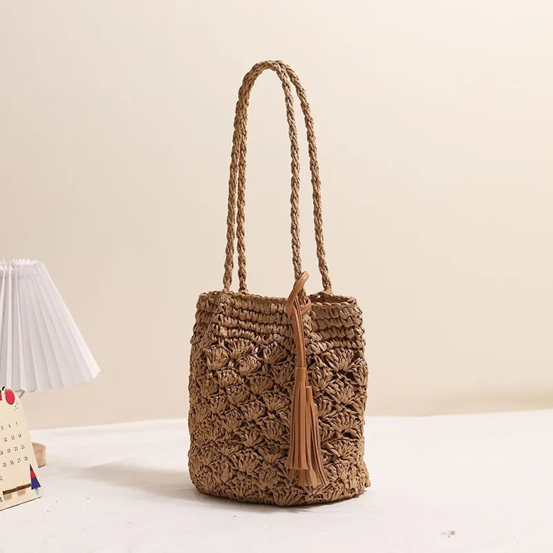 Straw Tassel Shoulder Bags Vacation Beach Bags Boho Travel Tote