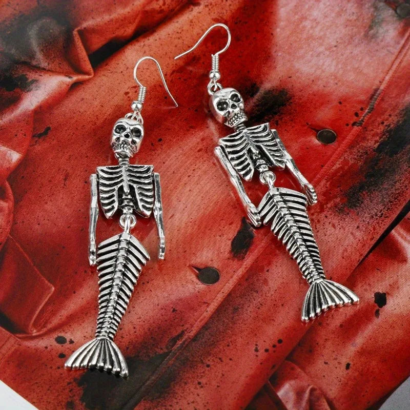 Mermaid Skeleton Halloween Jewellery Necklace, Earrings, Keychain