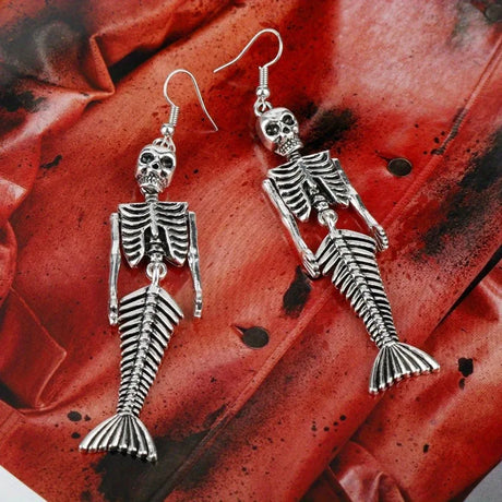 Mermaid Skeleton Halloween Jewellery Necklace, Earrings, Keychain
