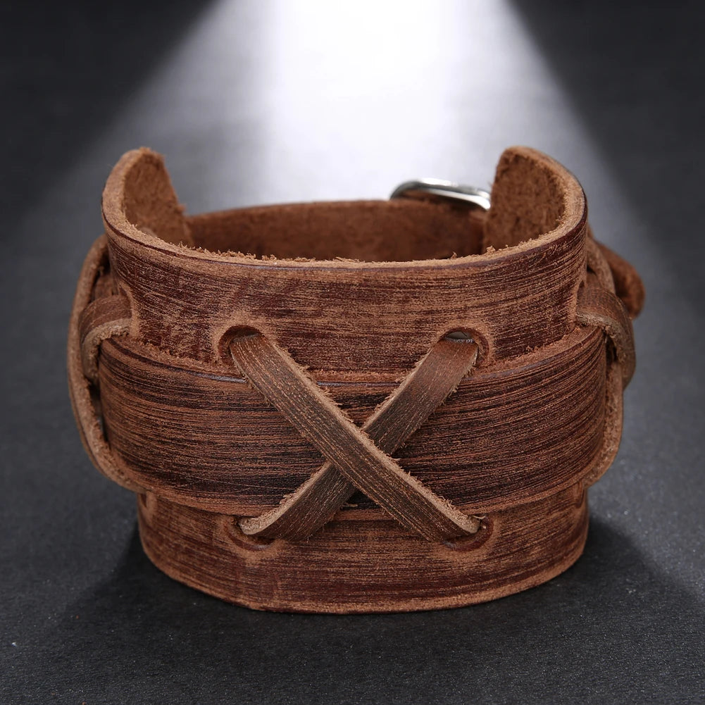 Genuine Leather Wristband Bracelet for Men Handmade Wrist Cuff