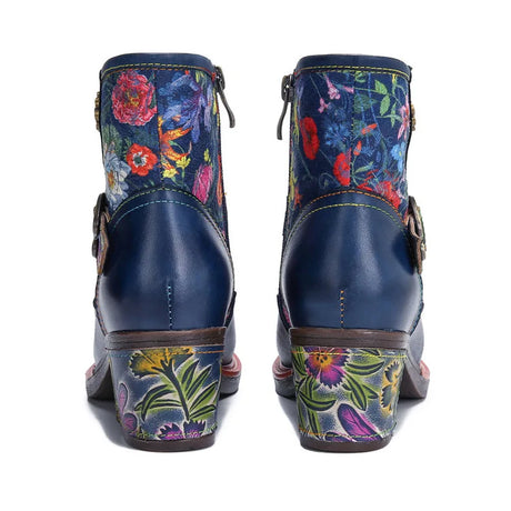 Violet's Floral Boots Genuine Leather Hand-painted Short Boots