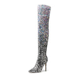 Galaxy Thigh High Boots Gradient Sequin Stretch Boots 11CM Heels