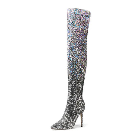 Galaxy Thigh High Boots Gradient Sequin Stretch Boots 11CM Heels