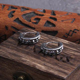 Viking Rivet Stainless Steel Huggie Hoop Earrings for Men with Wooden Box