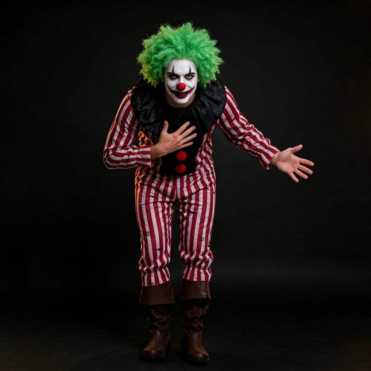 Men's Striped Clown Costume Vintage Circus Joker Cosplay Suits Long Sleeve Tops and Pants Set Halloween Carnivals Outfits