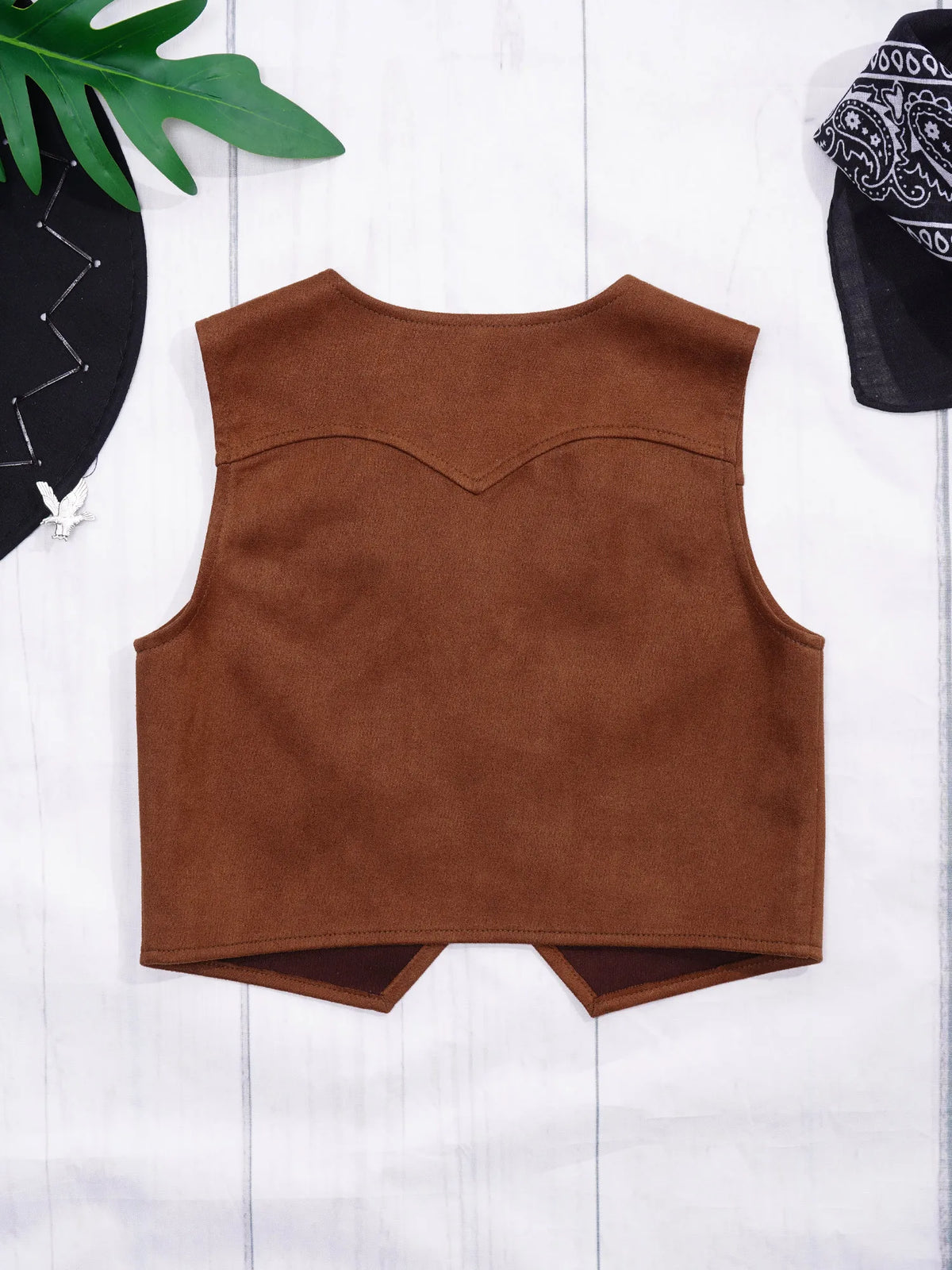 Kids Brown Suede Leather Fringed Vest  Western Cowboy Cowgirl Costumes