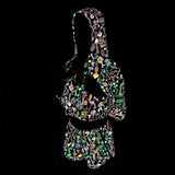 Reflective Mushroom Print Shorts Cropped Hoodie