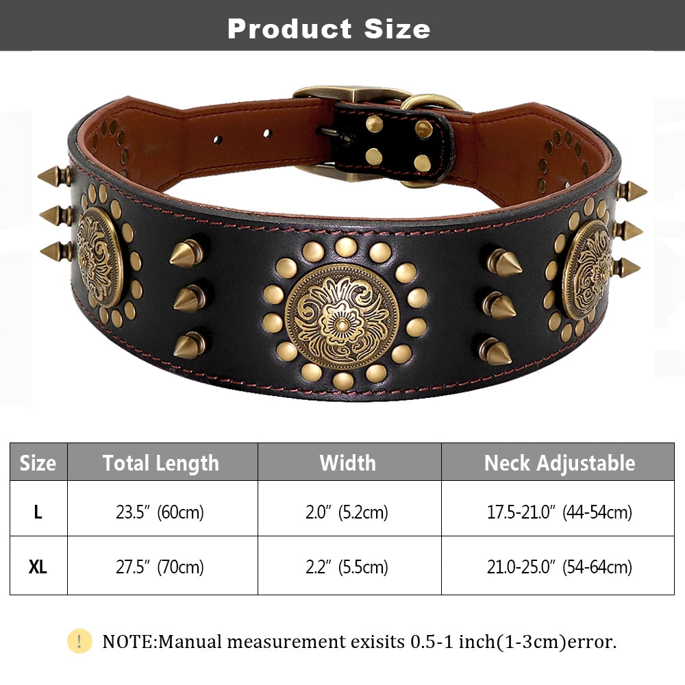 Genuine Leather Dog Collar 2inch Wide Rivets and Spikes Medieval Cosplay