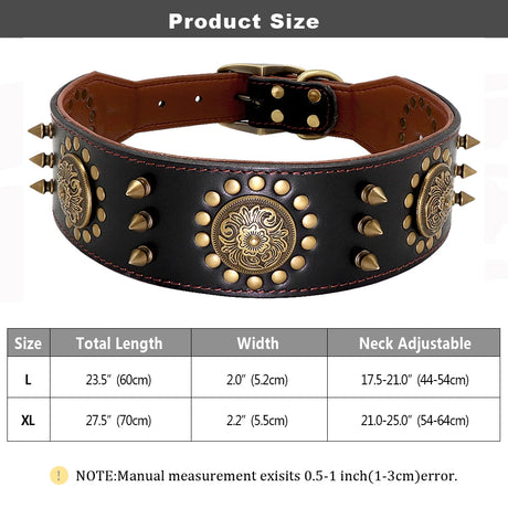 Genuine Leather Dog Collar 2inch Wide Rivets and Spikes Medieval Cosplay