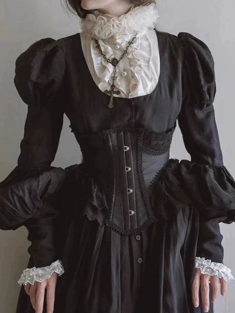 Lolita Lace Up Boned Waist Trainer Stage Costume Victorian Lace Ruffles