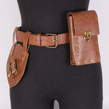 Medieval Leather Belt Copper Coin Scabbard Waist Bag Renaissance Cosplay