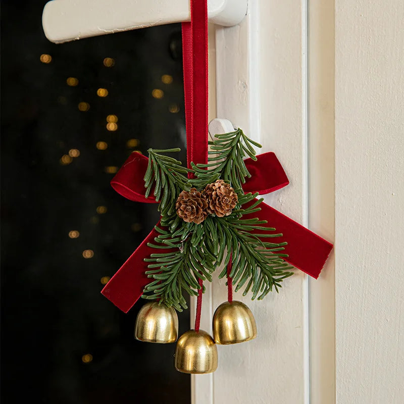 Velvet Bows, Jingle Bells & Pinecones Ornaments Christmas Hanging Decor