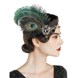 1920s Flapper Peacock Feather Headband Roaring 20s Great Gatsby Hair Accessories