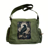 Raven Print Canvas Shoulder Bag Crossbody Messenger Bag