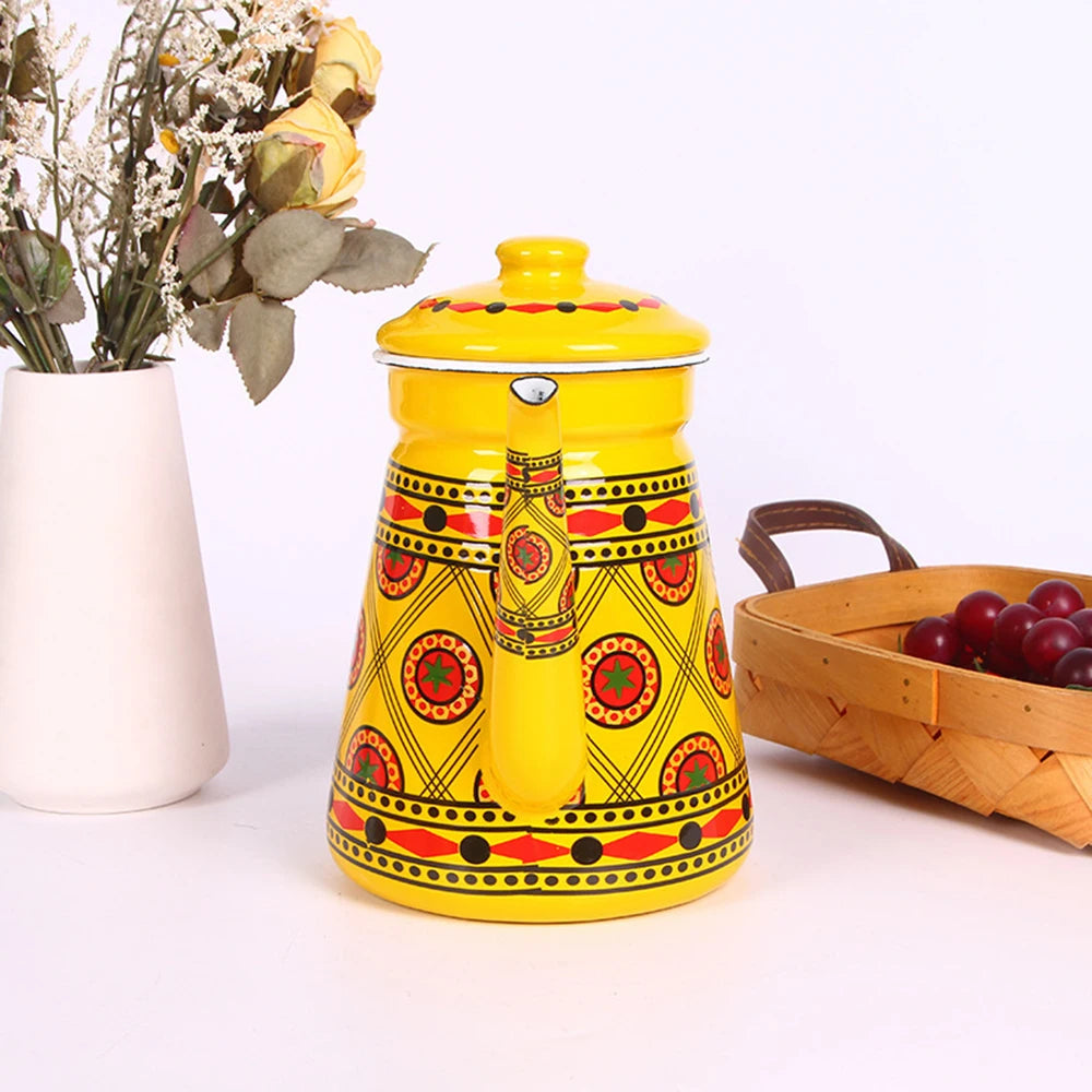 1.5L Enamel Coffee Pot Gooseneck Spout Stovetop Tea Kettle