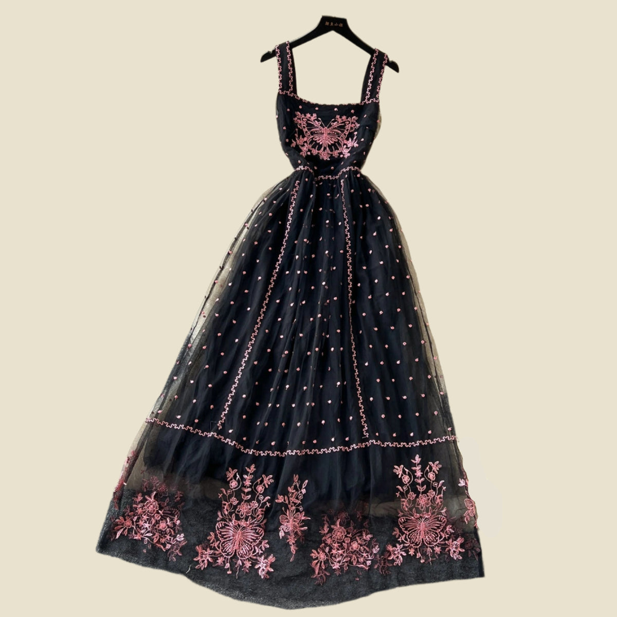 Larney's Butterfly Embroidered Square Collar Sweet Dress