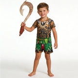 Maui Kids Cosplay 2Pcs Print Moana Boys Swimsuits Top and Shorts Children's Swimwear Book Week Costumes