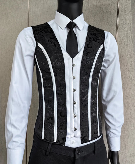 Vintage Circus Men's Boned Waistcoat Corset Vest Lace Up Burlesque Performance Stage Costume
