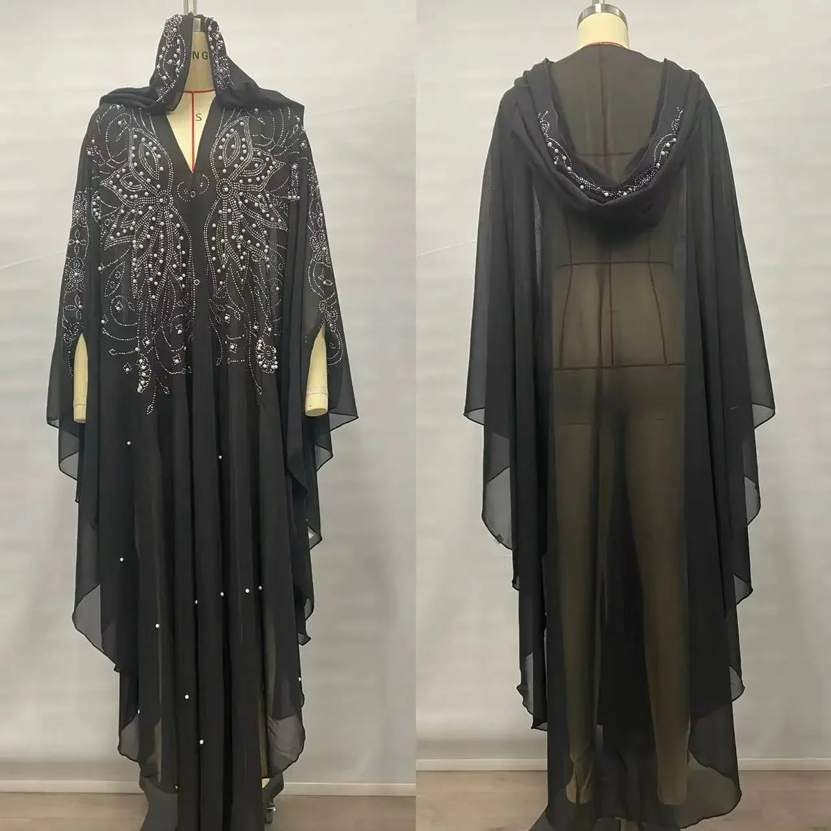 Sparkly Thin Hooded Cloak Cape Dress Stage Performer Cover Up