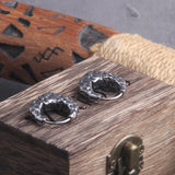 Viking V Stainless Steel Huggie Hoop Earrings for Men with Wooden Box
