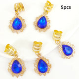 5pcs Braid Clips Filigree Alloy Inlaid Rhinestone Teardrop Pendant Hair Accessories