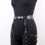 Black PU Leather Waist Garter Harness - Adjustable Multi-Strap Ring Design Belt Punk Grunge Outfits