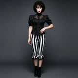Women’s Black White Striped Capri Pants Slim Fit Bell Bottom Leggings Performance Wear Halloween Costumes