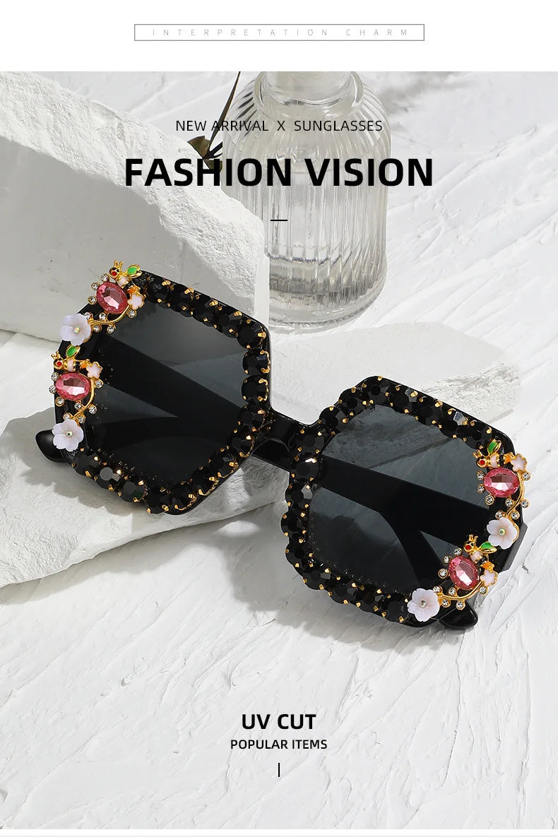 Gilly's Rhinestone Sparkling Square Frame Sunglasses Funglasses