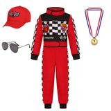 Kids Racer Costume Set Halloween Cosplay Checkered Racing Jumpsuit Boys Book Week Costumes