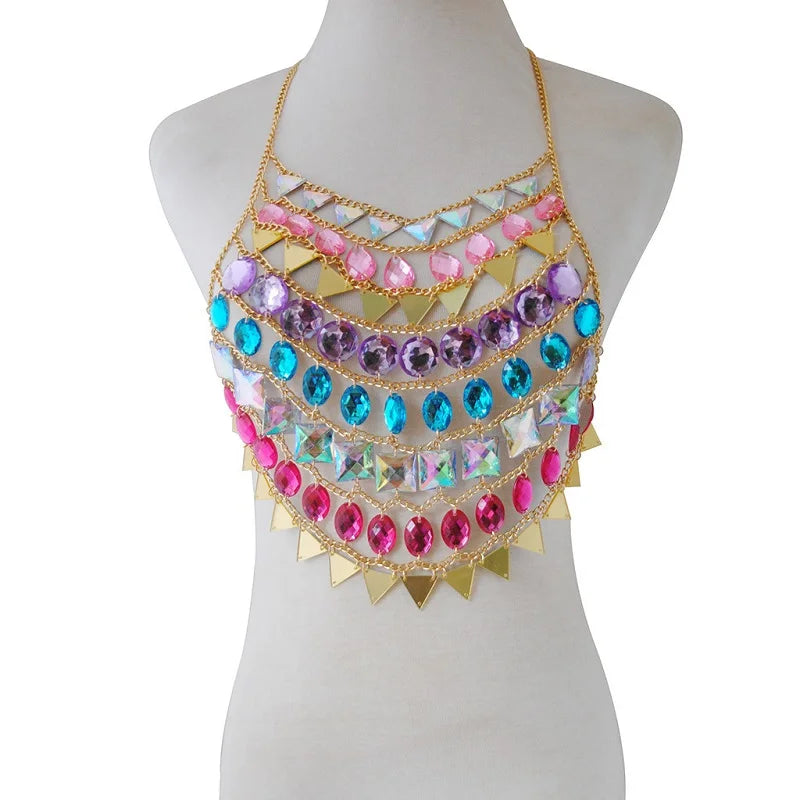 Gem Patchwork Festival Halter Tops Party Crop Top