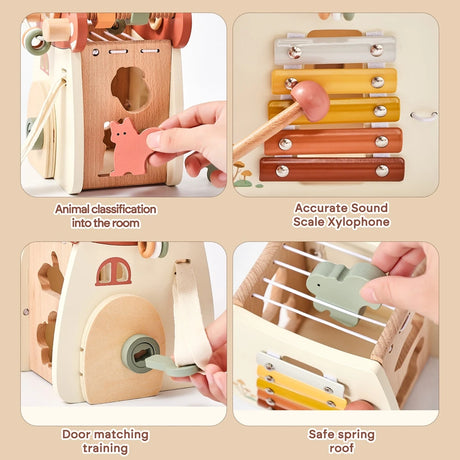 Mushroom Busy Box Baby Montessori Musical Wooden Toys Educational Percussion Toys