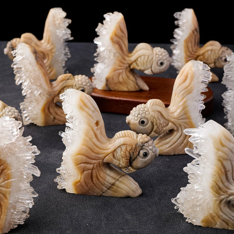 1pc Natural Healing Crystal Stone Clear Quartz Cluster Small Goldfish Animal Figurines Home Decoration