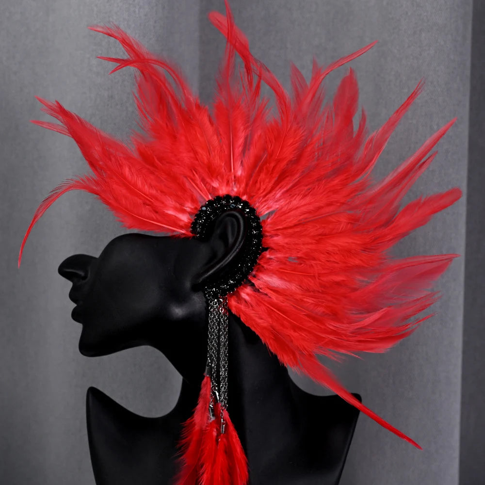 Red Feather Fan Ear Cuff 1Pcs Left or Right Ear