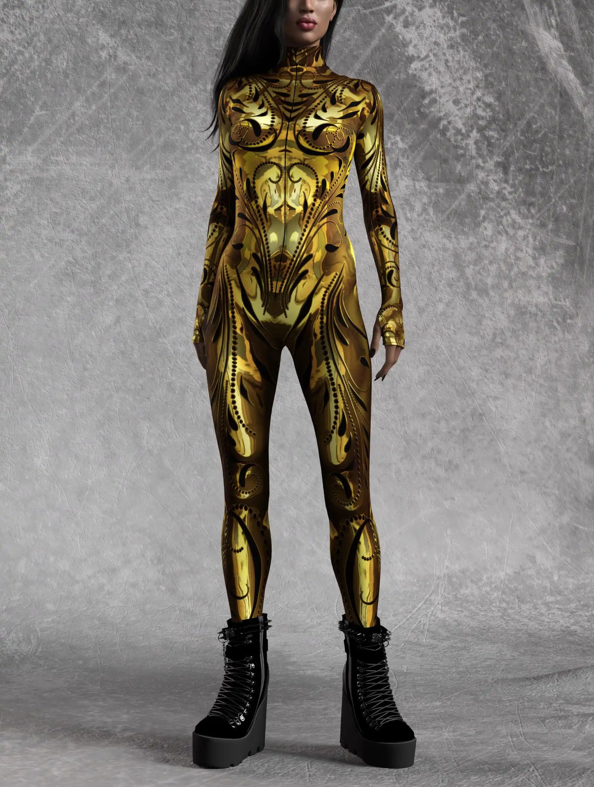 Nocturnal Enigma CyberPunk Armour Bodycon Jumpsuit Cosplay Costume Halloween Festival Fit Zentai Suit