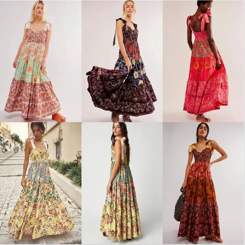 Ari's Boho Maxi Dresses 9 Colours Vintage Floral Print Summer Dress