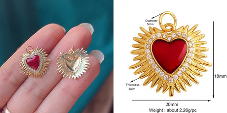 Red and Gold Sacred Heart Charms 18K Gold Plated for Jewellery Making