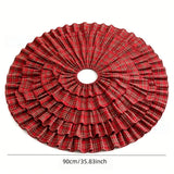90cm Scottish Christmas Plaid Tree Skirt Ruffle Cake Style