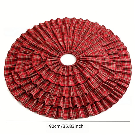 90cm Scottish Christmas Plaid Tree Skirt Ruffle Cake Style
