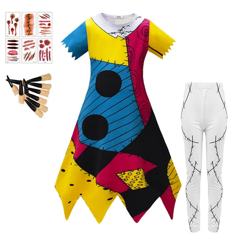 Children's Halloween Cosplay Nightmare Before Christmas Costumes Kids Girls Sally Dress Boys Skeleton Jack Clothing Set