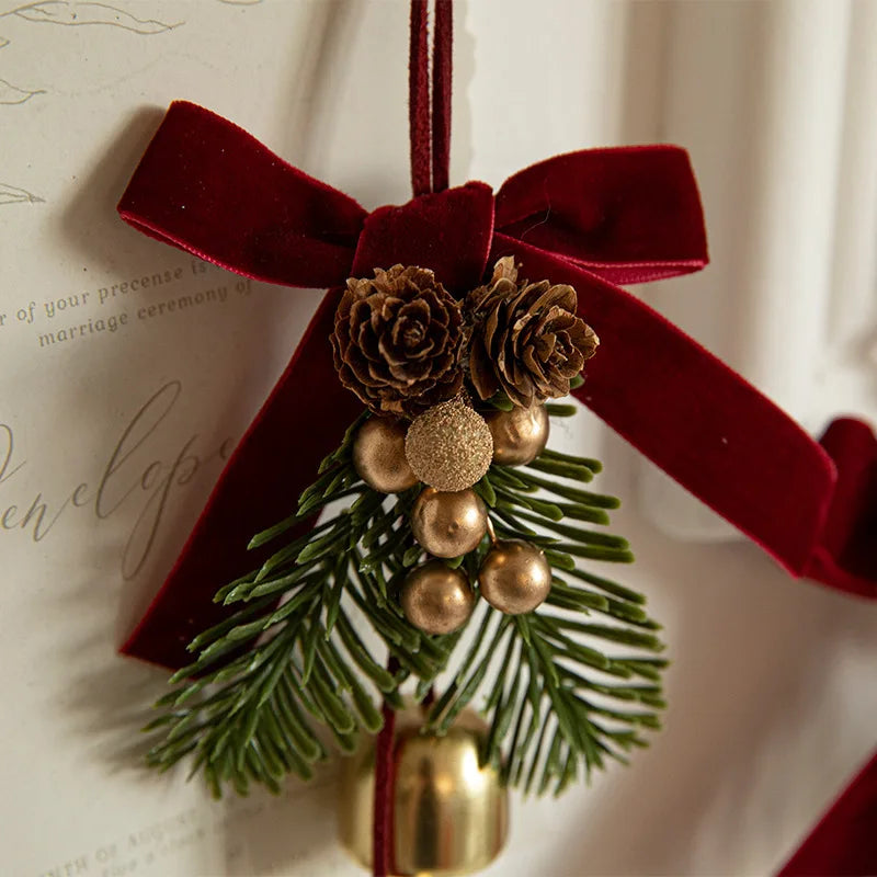 Velvet Bows, Jingle Bells & Pinecones Ornaments Christmas Hanging Decor