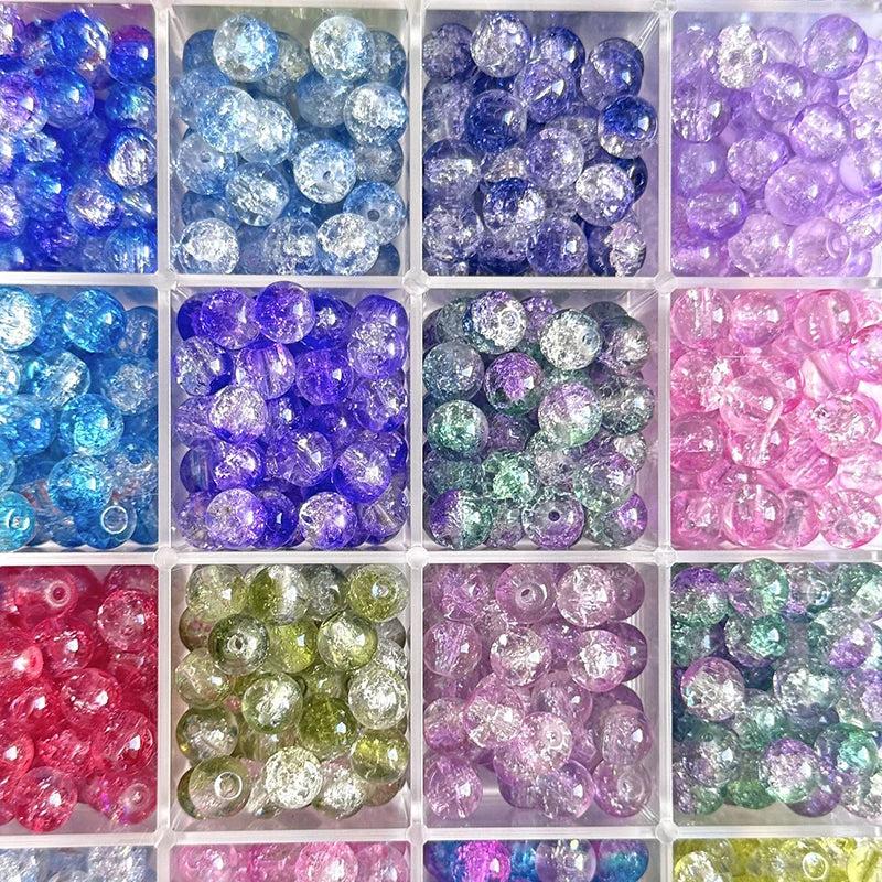 4 6 8 10mm Cracked Crystal Beads Dual Colour Glass Beads for Jewellery Making DIY
