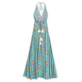 Nahlia's Wild Floral Backless Beach Boho Maxi Dress